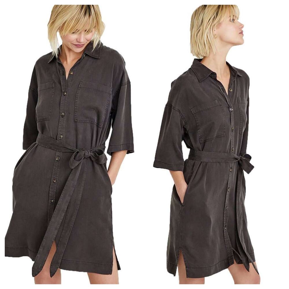 Marine Layer Renata Shirt Dress Size XS Chocolate Brown Pockets Button Down